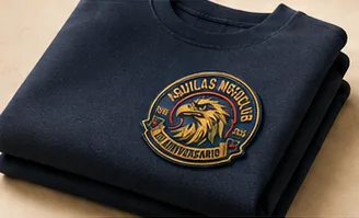 Sudadera azul marino doblada con el escudo Águilas Motoclub en 3DTI