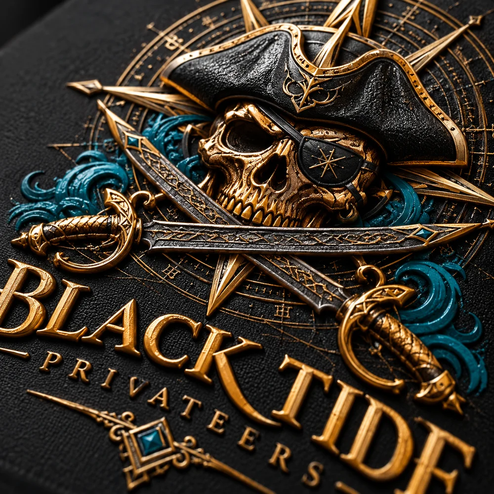 Emblema pirata Black Tide en relieve metálico con Stamping
